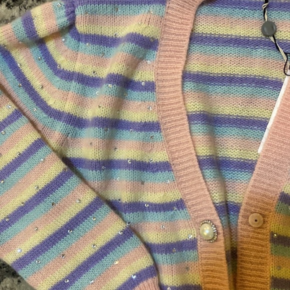 Alessandra Rich Stripe Mohair Knitted Cardigan With Hotfix size 44 - Picture 4 of 9